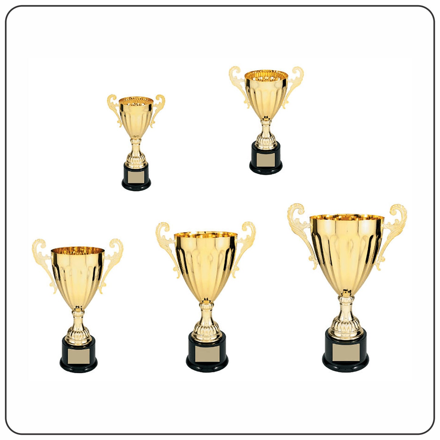 Gold Metal Cup Trophies w/Black Plastic Base