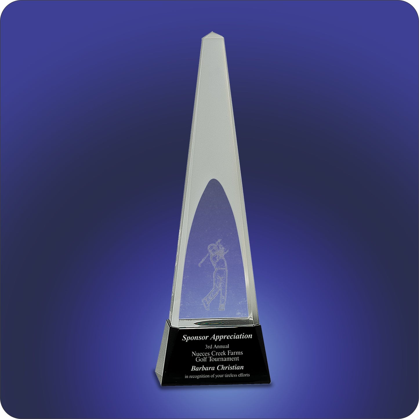 #JCRY054 - Clear Crystal 3D Golf Spire on Black Pedestal Base