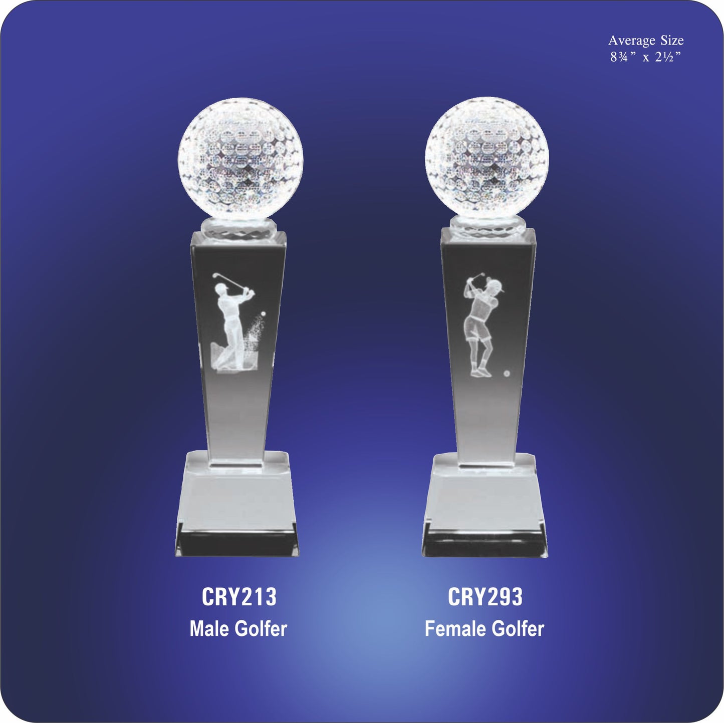 #MCRY213/293 - 8.75" Crystal Golf Ball w/ 3D Golfer