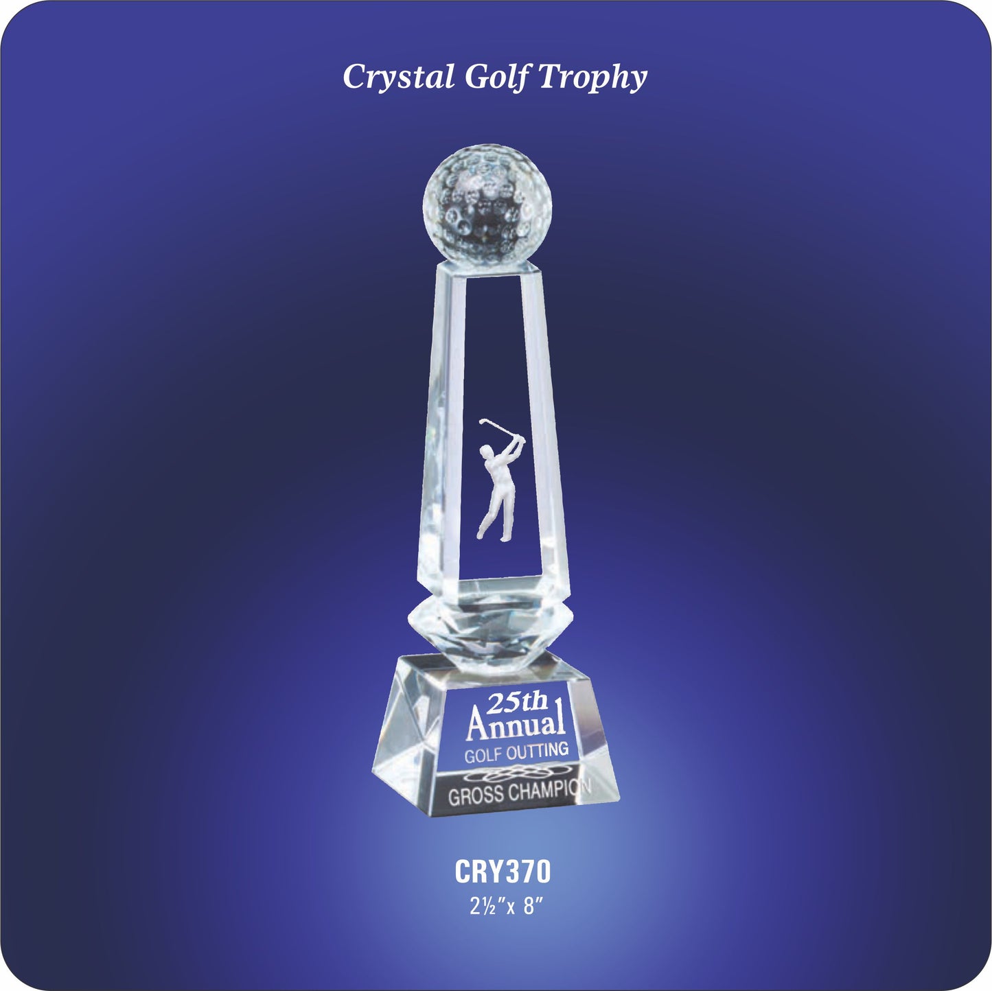 #KCRY370 - 8" Crystal Golf Ball w/3D Golfer
