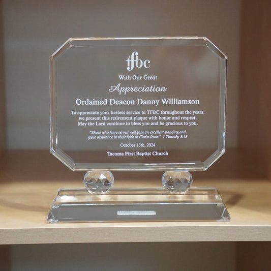 #JCRY71 - 6" Rectangle Crystal on Clear Pedestal Base