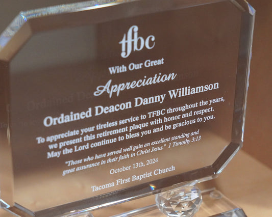 #KCRY73 - 8" Rectangle Crystal on Clear Pedestal Base