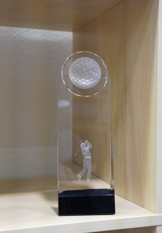 #KCRY167L - 11.25" Clear/Black Crystal Standup with 3D Golfer