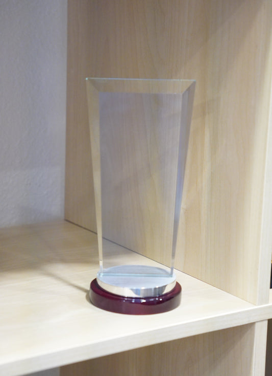 #JG2987 - Premium Sapphire Glass Awards w/Aluminum Rosewood Base
