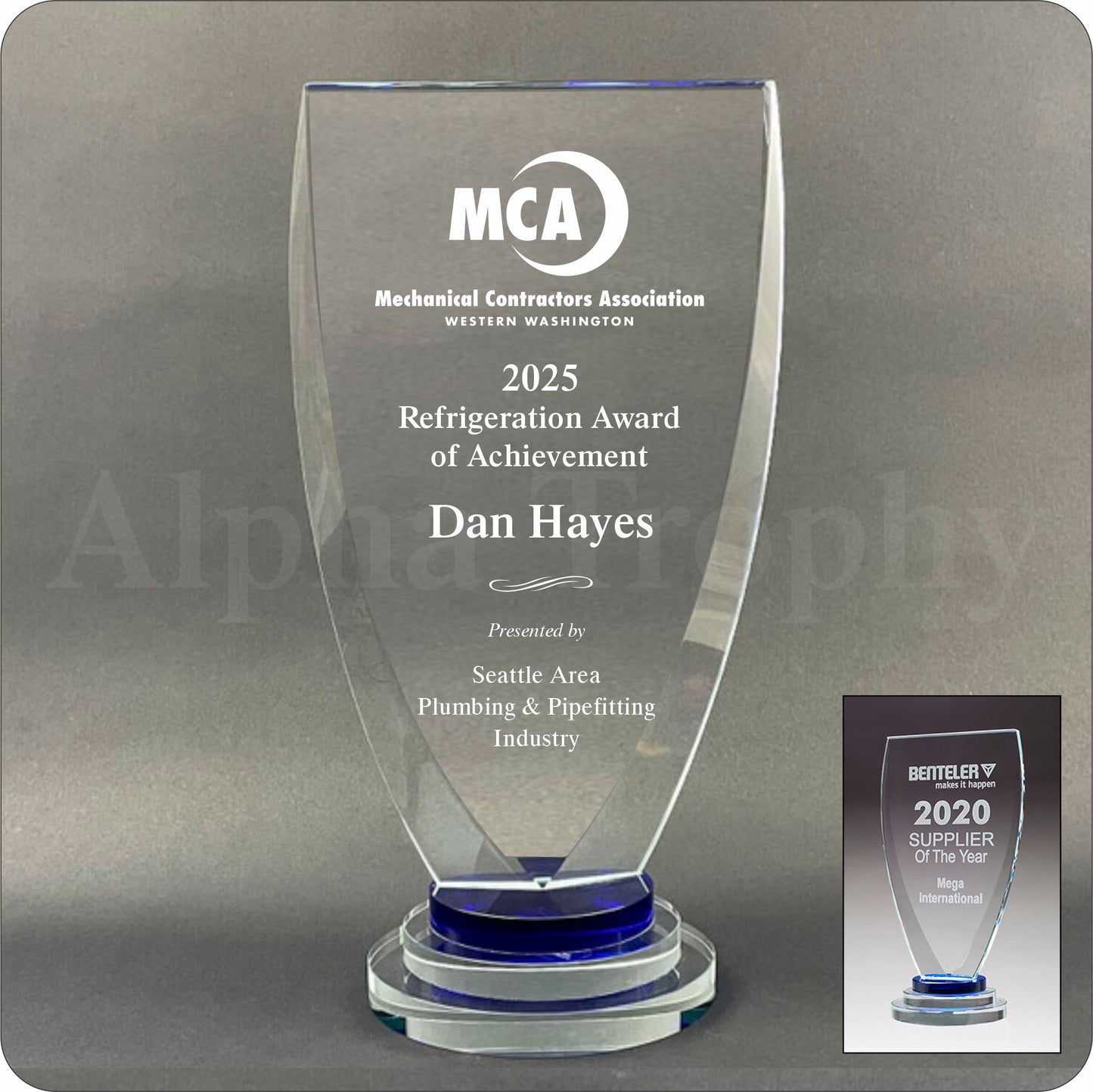 #TG2991 - 9.25" Chalice Glass Award Blue & Clear Base