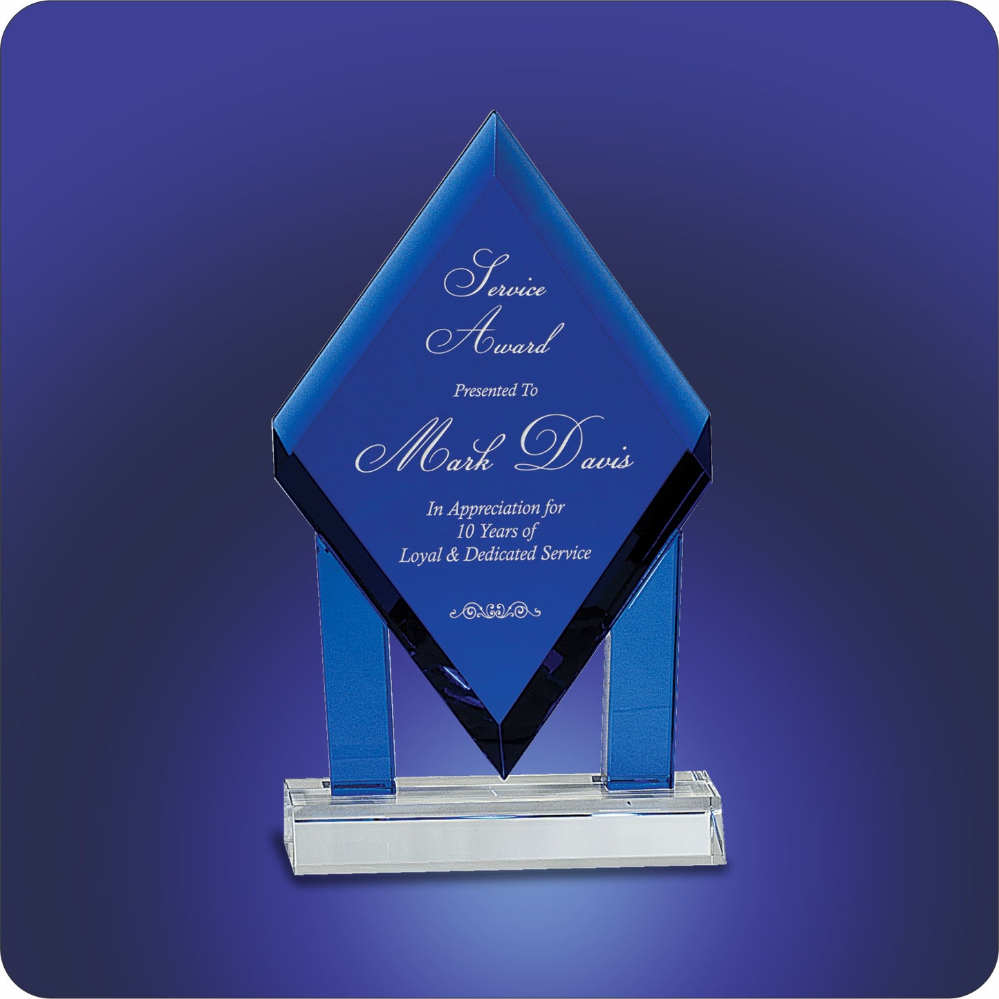 #JCRY243 - 8.75" Blue Diamond Floating Crystal Award w/Clear Base
