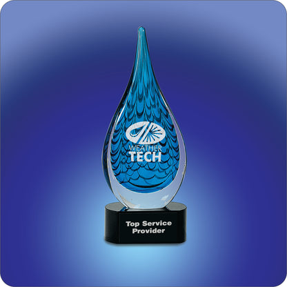 #KAGS19 - 12.5" Blue Raindrop Art Glass Award