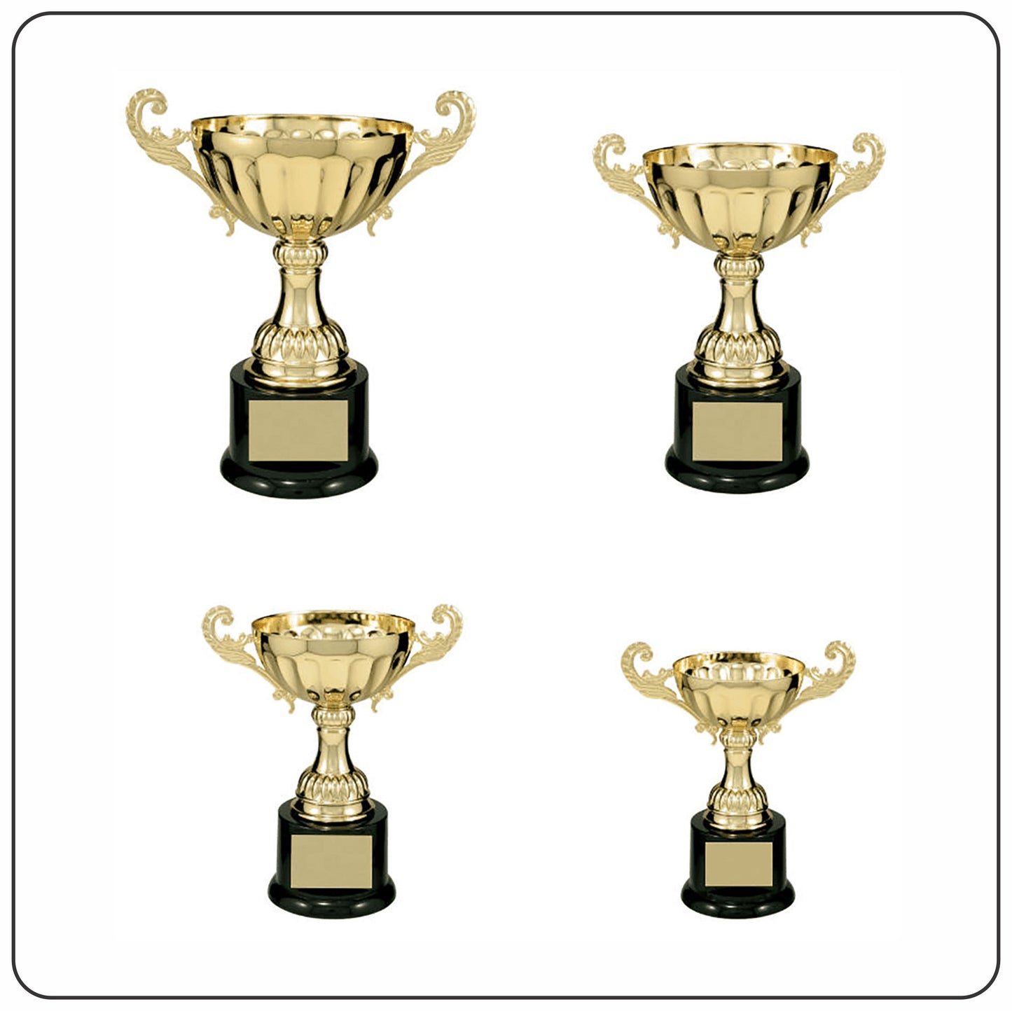 Gold Metal Cup Trophies w/Black Plastic Base