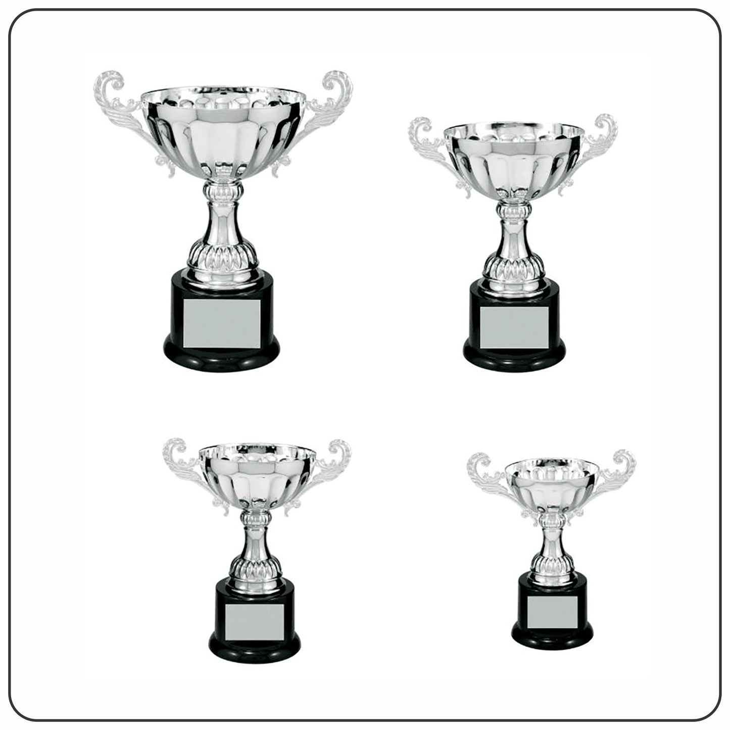 Silver Metal Cup Trophies w/Black Plastic Base