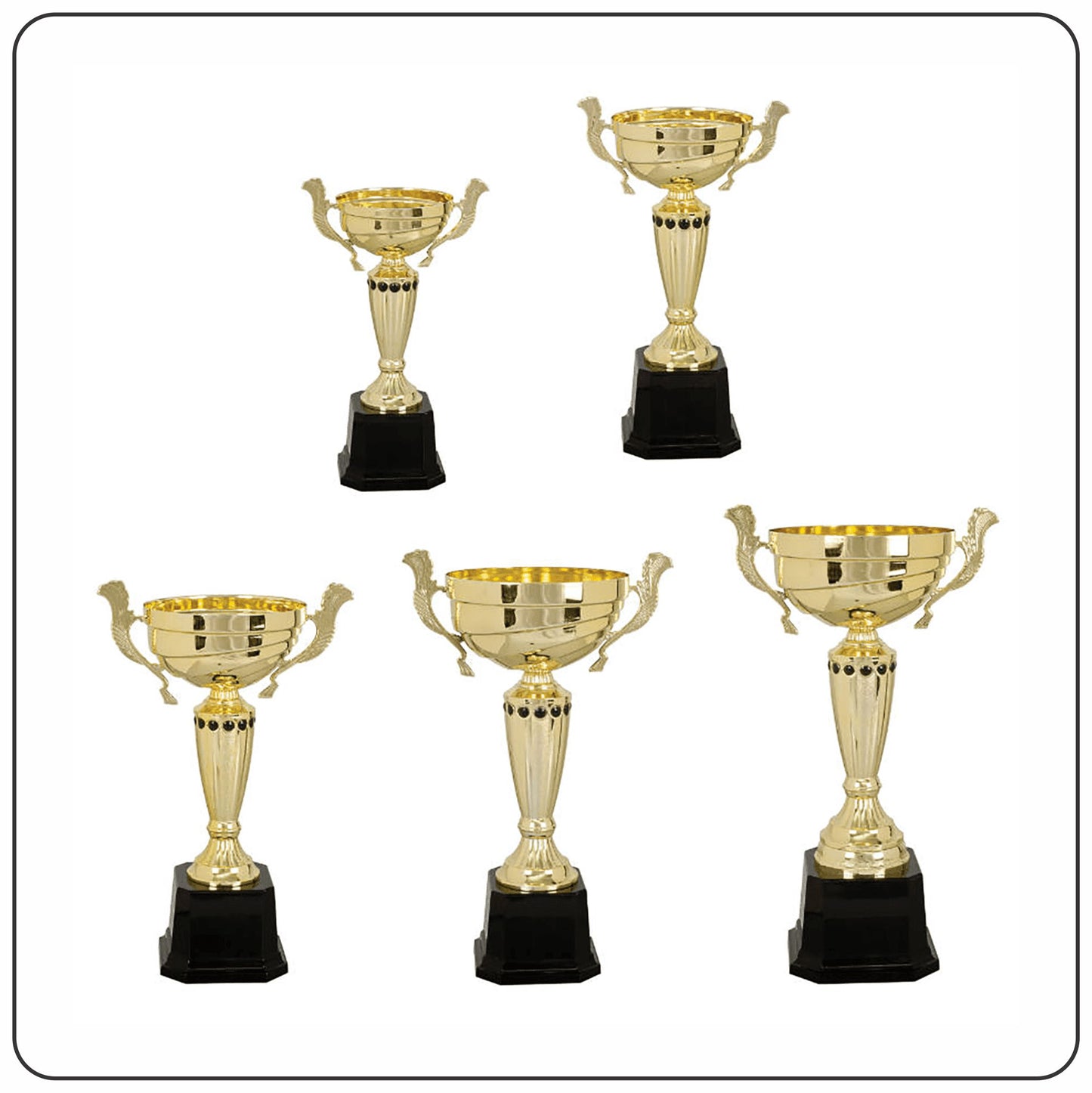 Gold Metal Cup Trophies w/Black Plastic Base