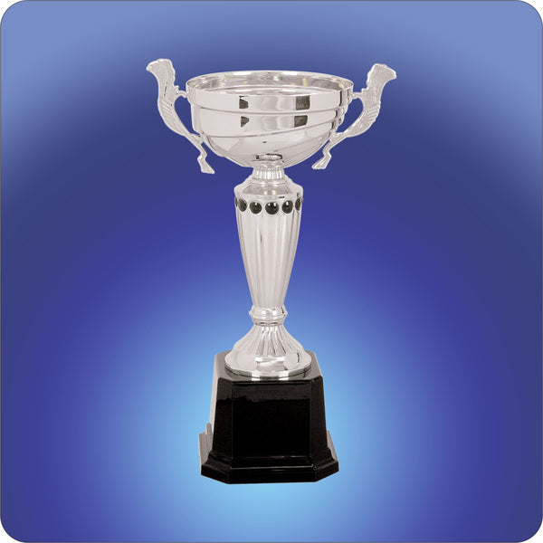 Silver Metal Cup Trophies w/Black Plastic Base