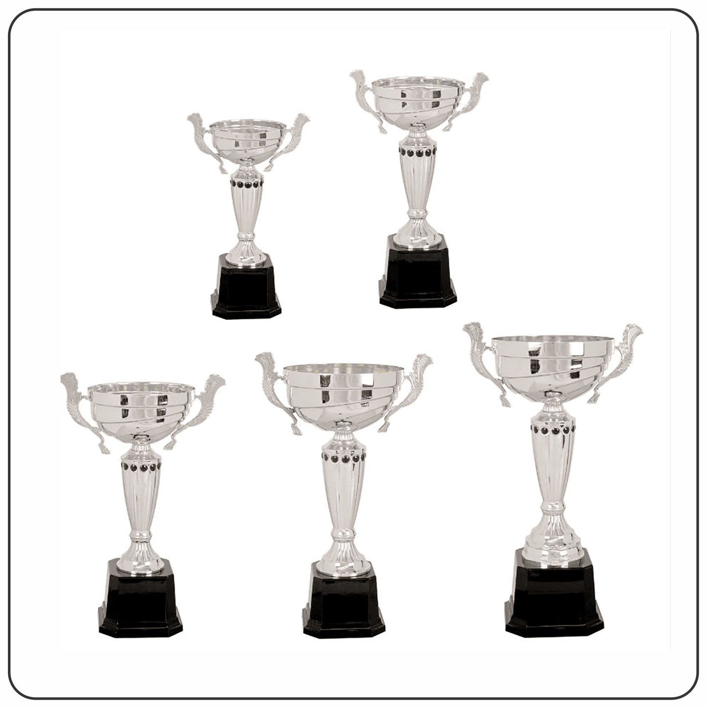 Silver Metal Cup Trophies w/Black Plastic Base