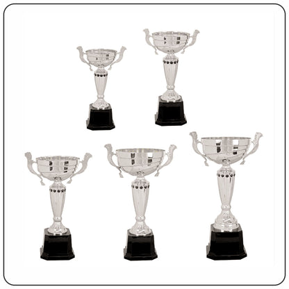 Silver Metal Cup Trophies w/Black Plastic Base