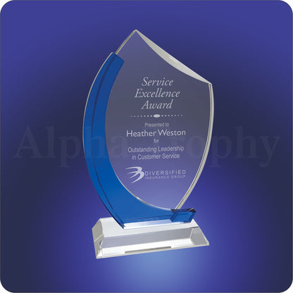 #JCRY23003BUM - Clear/Blue Crystal Slant Oval