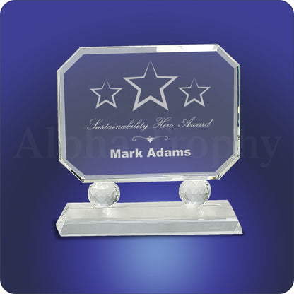 #JCRY72 - 7" Rectangle Crystal on Clear Pedestal Base