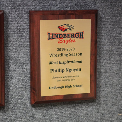 Cherry Finished Wood Plaques w/Gold Plate