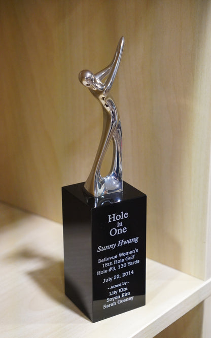 #JCRY145M - 9.5" Silver Metal Golf Figure on Black Crystal Pedestal