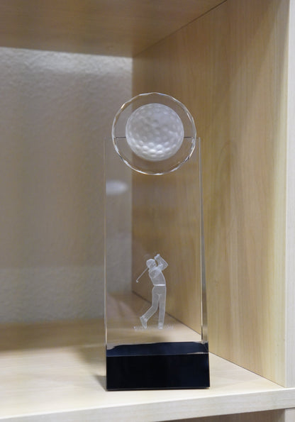 #JCRY167M - 9.5" Clear/Black Crystal Standup with 3D Golfer