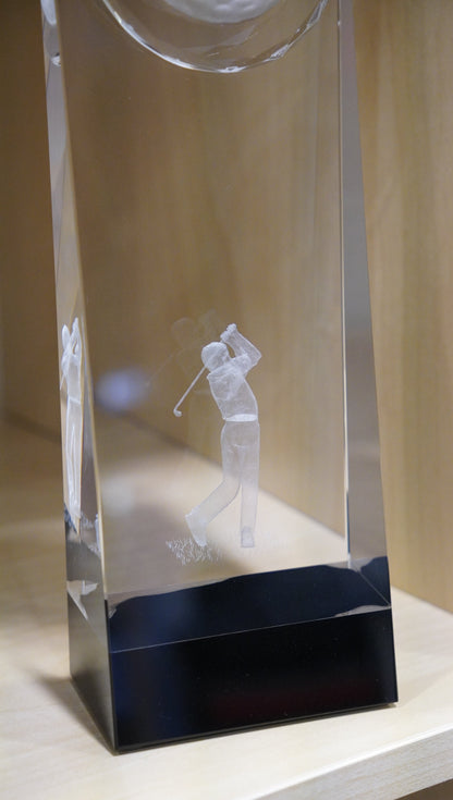 #JCRY167M - 9.5" Clear/Black Crystal Standup with 3D Golfer