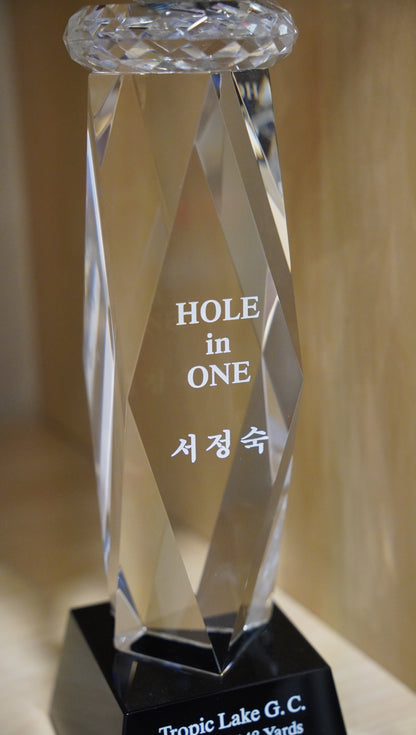 #JCRY058M - 10.75" Clear Crystal Golf Ball on Facet Column w/Black Base