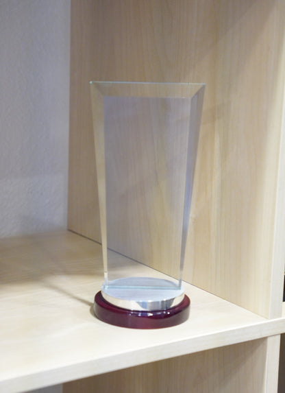 #JG2987 - Premium Sapphire Glass Awards w/Aluminum Rosewood Base