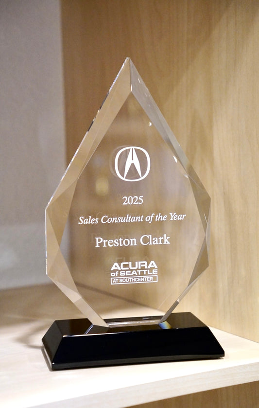 #JCRY005S - 8" Diamond Crystal on Black Pedestal Base