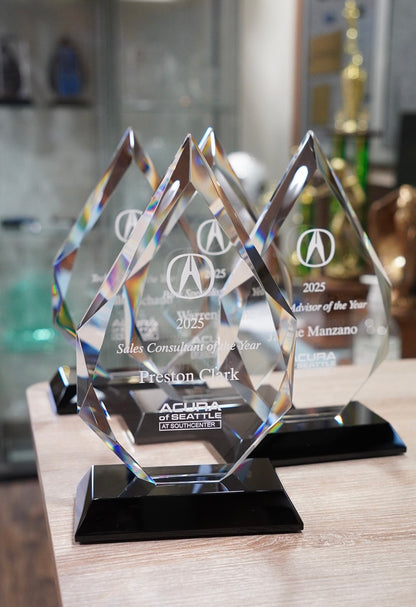 #JCRY005S - 8" Diamond Crystal on Black Pedestal Base