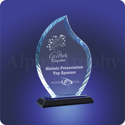 #JACG33BU - 9.5" Flame Accent Glass on Blue & Black Base