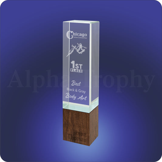 #JSRG04 - 9" Rectangle Sierra Glass with Walnut Base