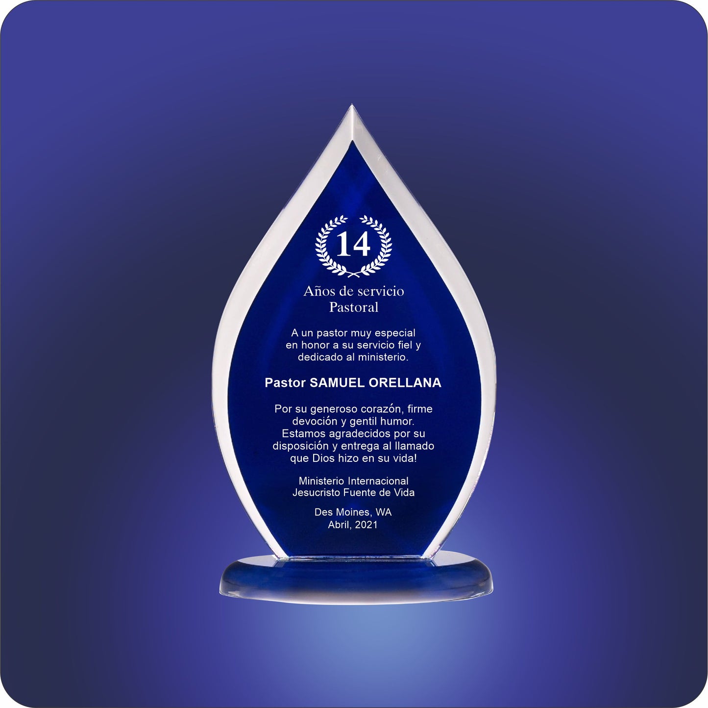 #KA6858BU - Blue Contrast Flame Acrylic Award 9"