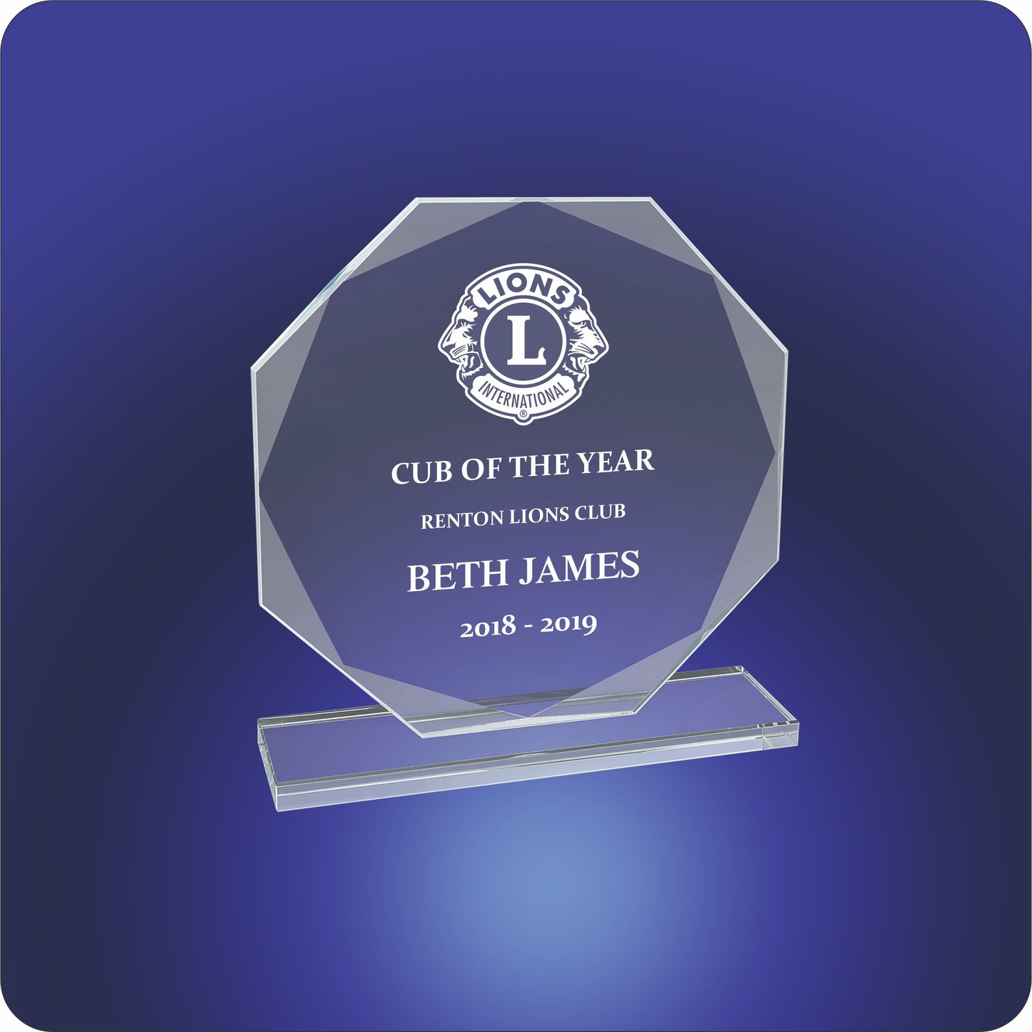 #KCGS11 - 6" Octagon Clear Glass Award