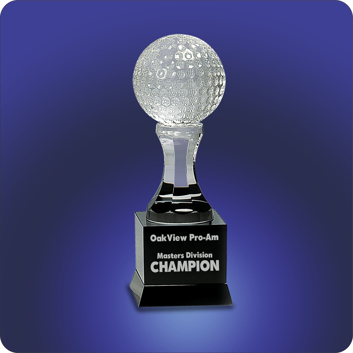 #JCRY008G - 9" Crystal Golf Ball on Black Pedestal