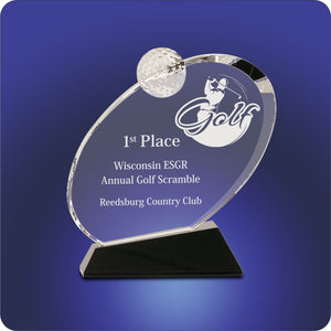 #JCRY013 - Crystal Oblong Golf Awards w/Black Crystal Base