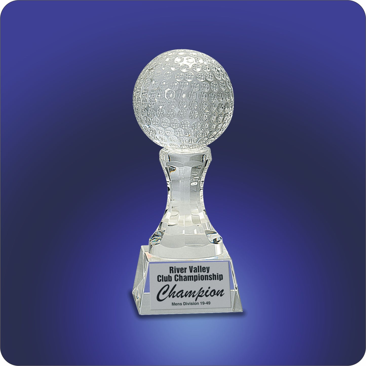 #JCRY151 - 7.75" Crystal Golf Ball w/Clear Pedestal Base