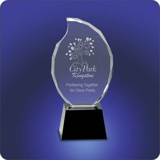 #JCRY309 - 9.25" Crystal Flame Award w/Black Base