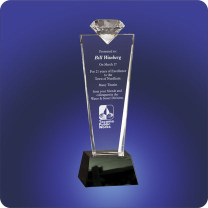 #JCRY3211C - 11"Crystal Diamond Accent Award w/Black Base