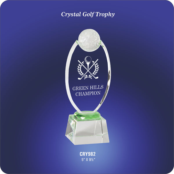 #MCRY982 - 9.5" Green Ring Accent Crystal Golf Award