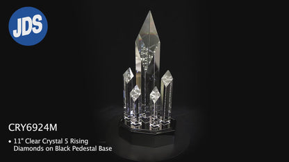 #JCRY6924M - 11" Crystal 5 Column Rising Diamond Award w/Black Base