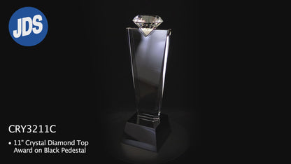 #JCRY3211C - 11"Crystal Diamond Accent Award w/Black Base